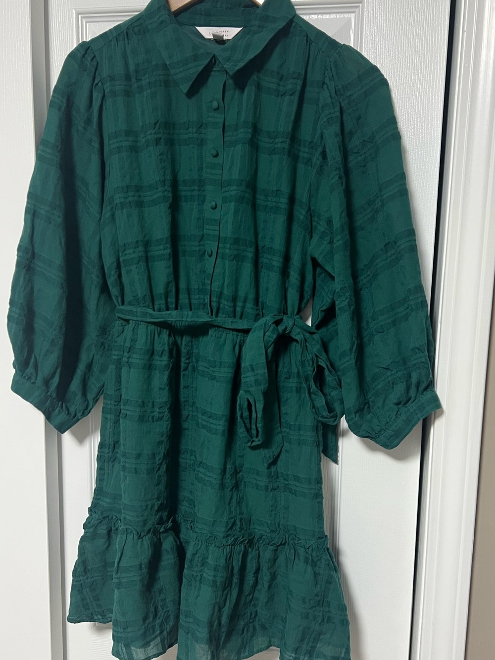 LC Lauren Conrad Green Plaid Mini Shirt Dress M - Picture 3 of 8
